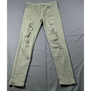 American Eagle Hi-Rise Jegging Olive Green Distressed Super Stretch Jeans Sze 12